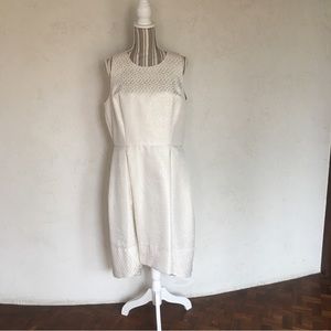 White House Black Market Ivory Gold Sleeveless Cocktail Dress High Low Size 14